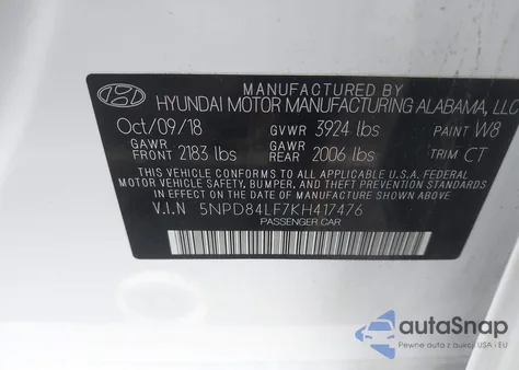 2019 Hyundai Elantra Sel from USA, damaged, VIN 5NPD84LF7KH417476
